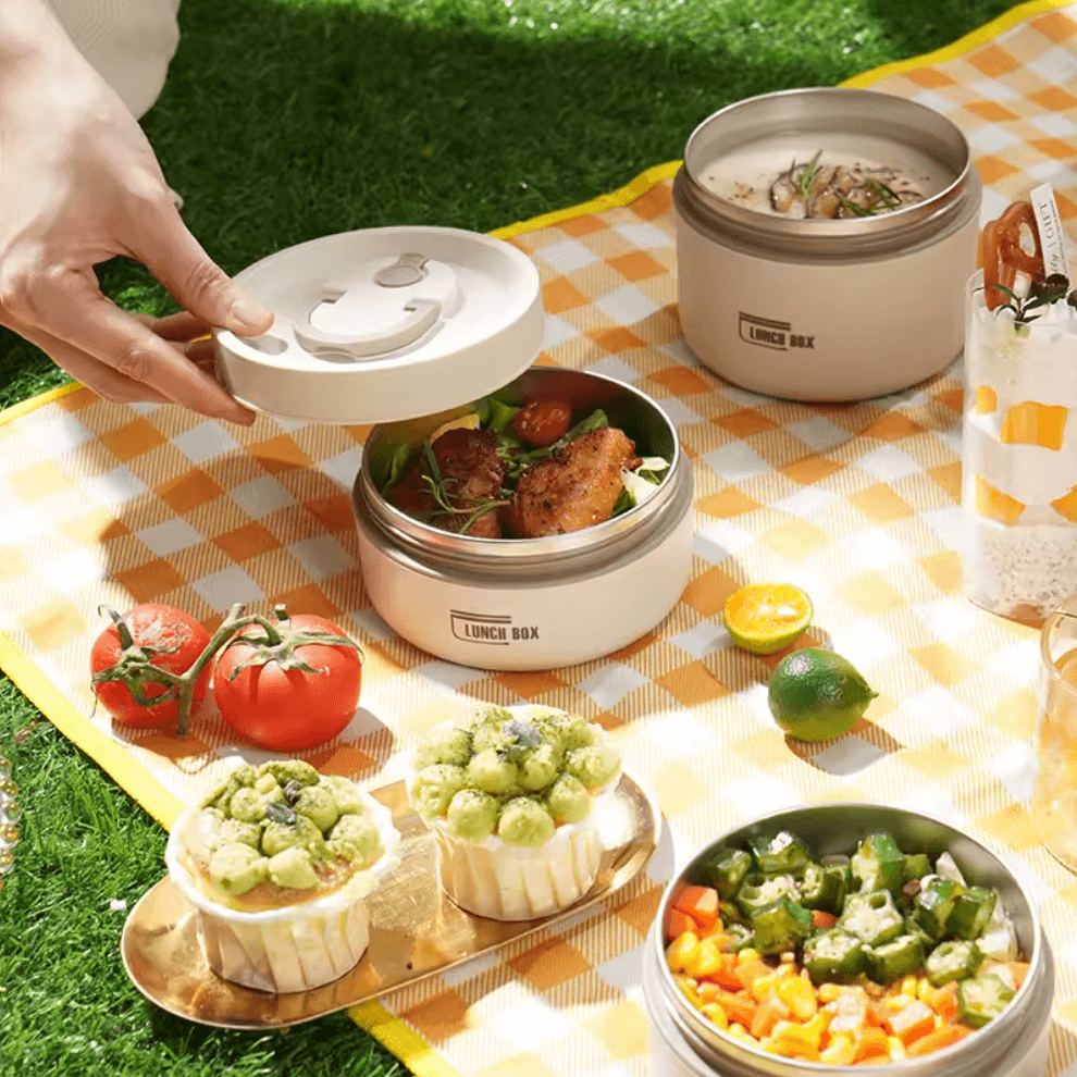 Stainless Steel Insulated Bento Lunch Box Set (1480ml) with Thermal Carry Bag